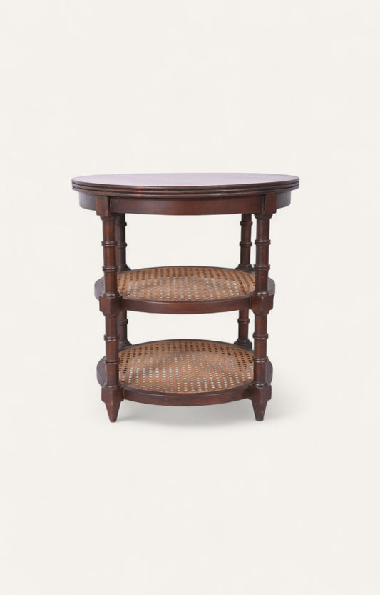 Round Wooden Side Table With Cane