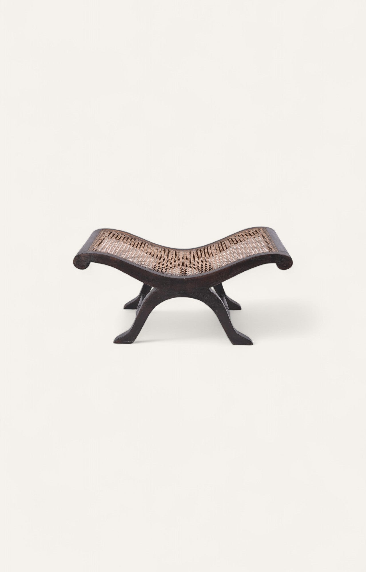 Carved Wood & Rattan Stool