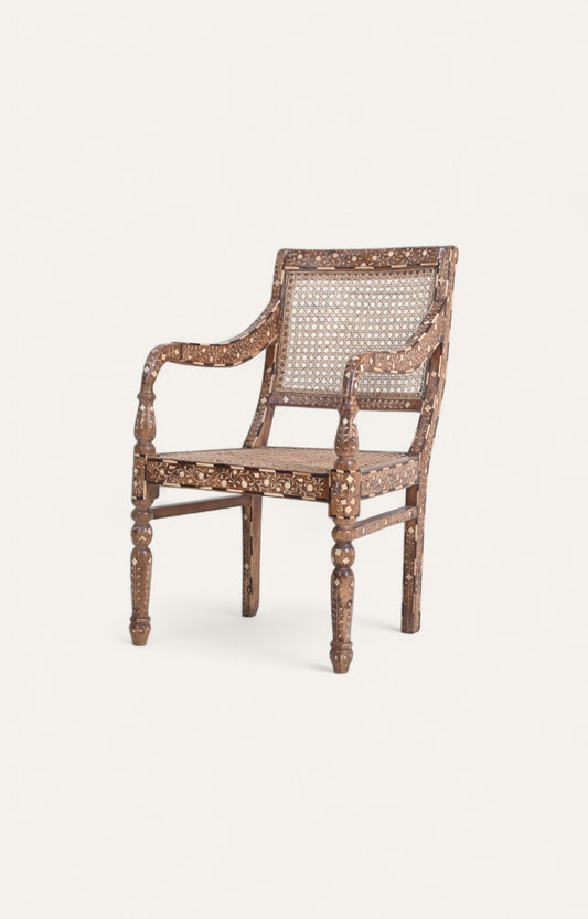 Wooden Bone Inlay Rattan Chair