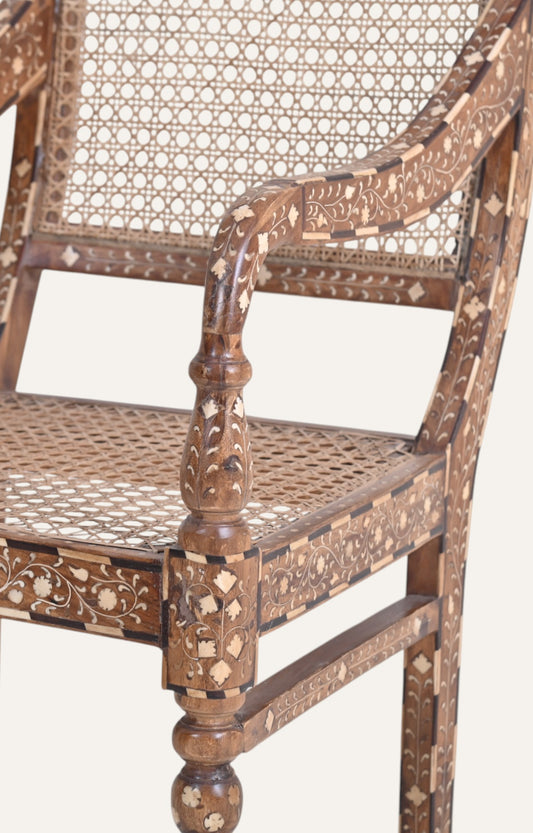 Wooden Bone Inlay Rattan Chair