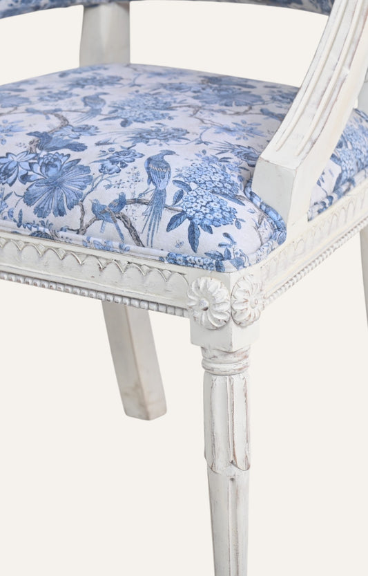 French Style blue Upholstered Arm Chair