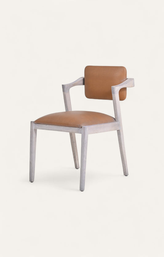 Distressed Acacia Dining Chair in Leatherier