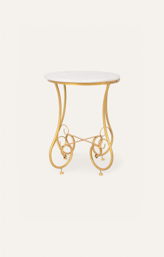 Round Handcrafted Metal and Marble Side Table