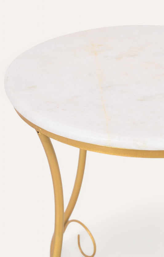Round Handcrafted Metal and Marble Side Table