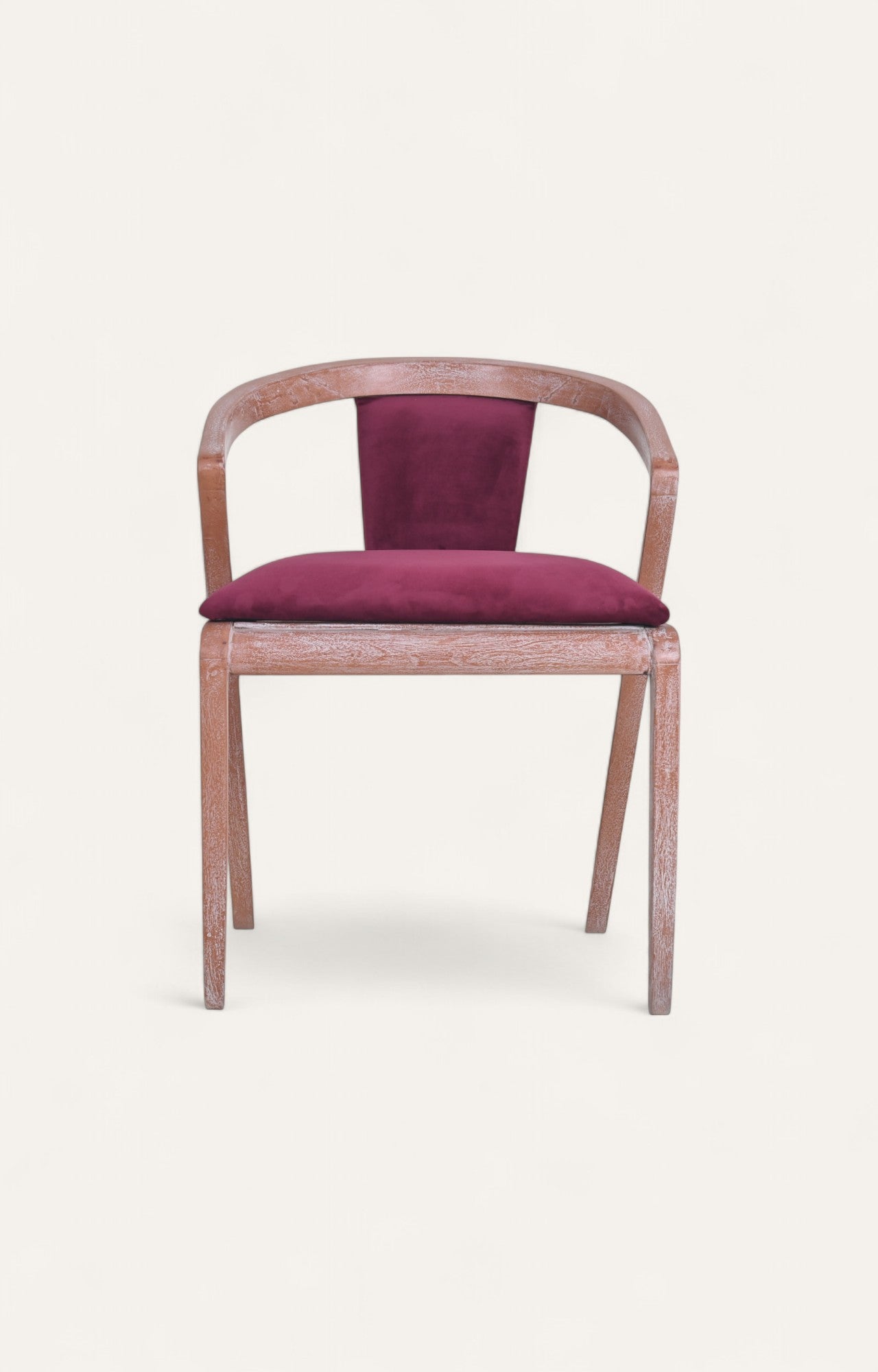 Curved Back Acacia Dining Chair in Velvet Upholstery
