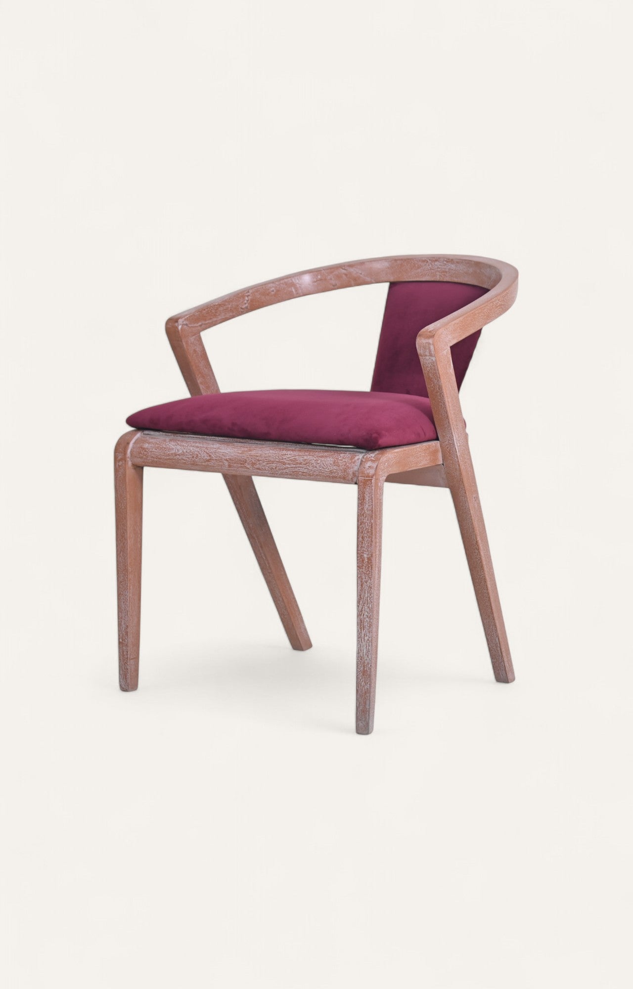 Curved Back Acacia Dining Chair in Velvet Upholstery