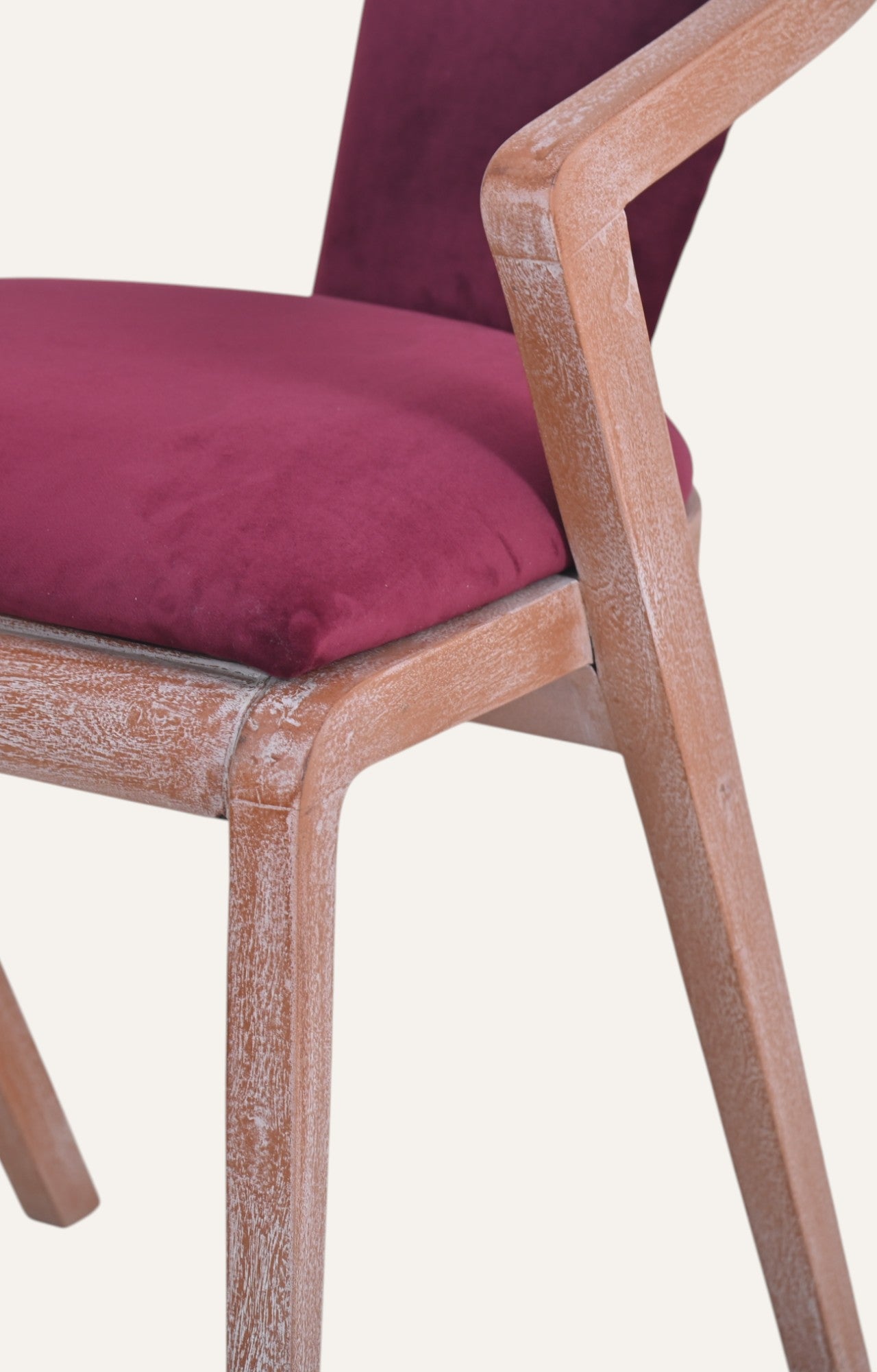 Curved Back Acacia Dining Chair in Velvet Upholstery