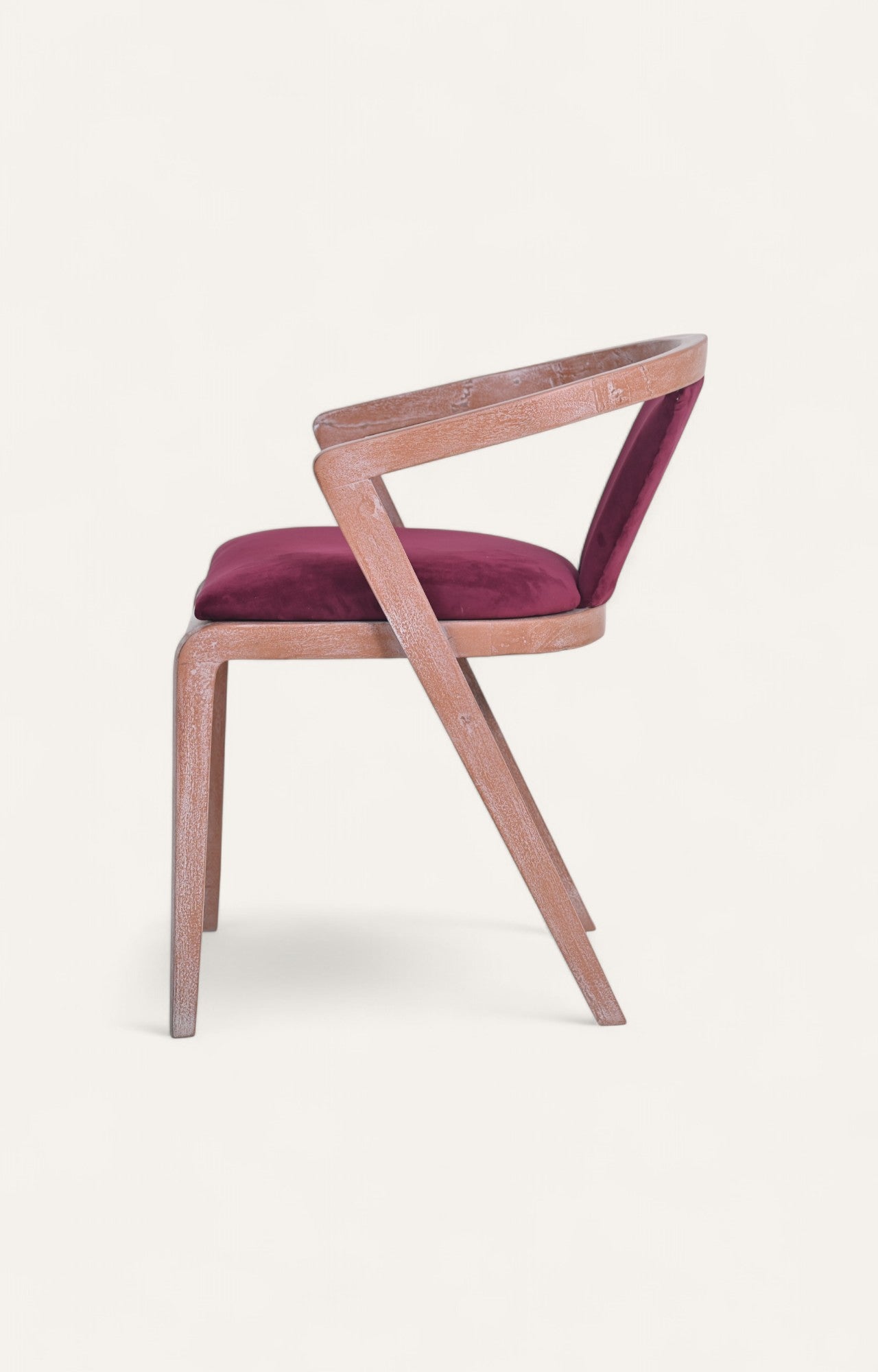 Curved Back Acacia Dining Chair in Velvet Upholstery