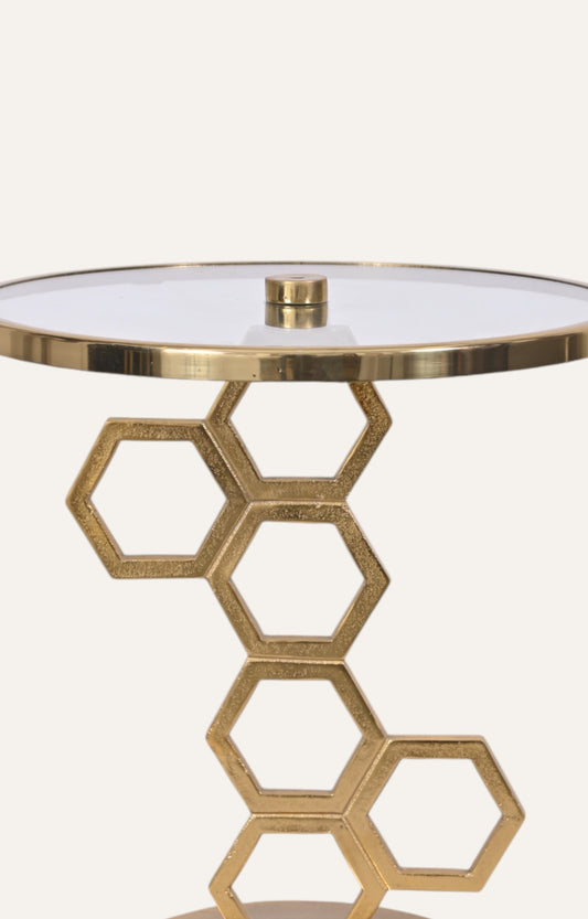Honeycomb Motif Golden Metal Side Table