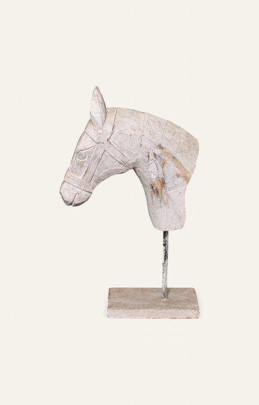 White Horse Head Sculpture on Stand
