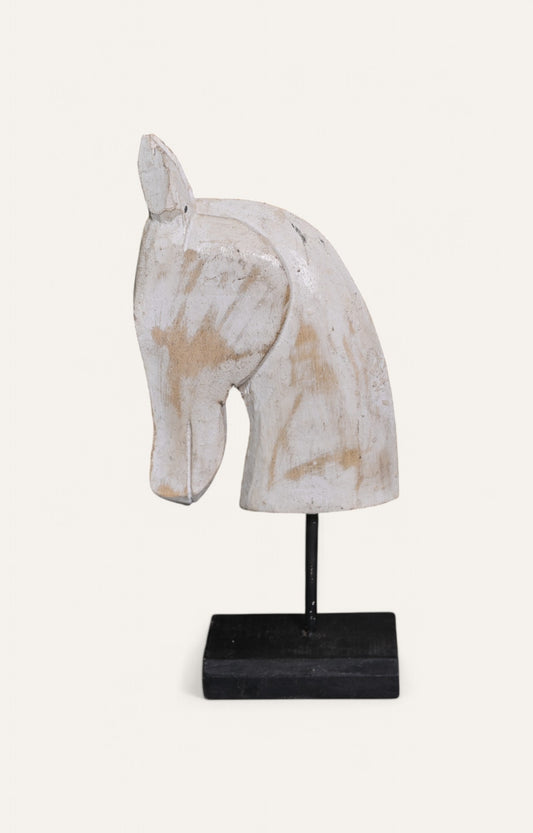 Vinatge White Horse Head Sculpture on Stand