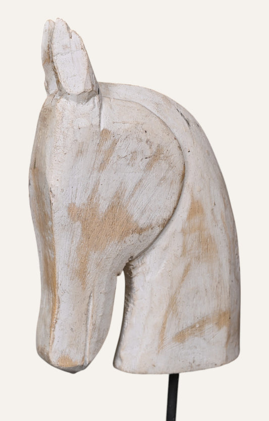 Vinatge White Horse Head Sculpture on Stand
