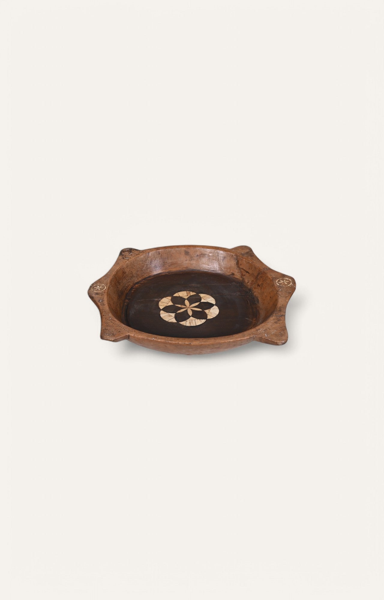 Round Wooden Tray with Raised Border