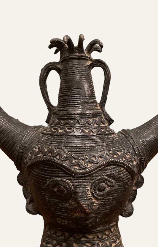 Tribal King Head Brass Sculpture