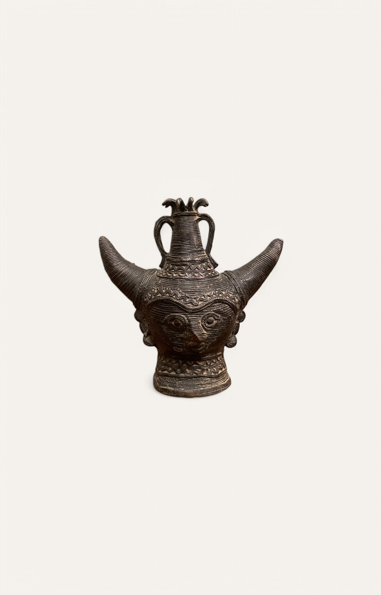 Tribal King Head Brass Sculpture