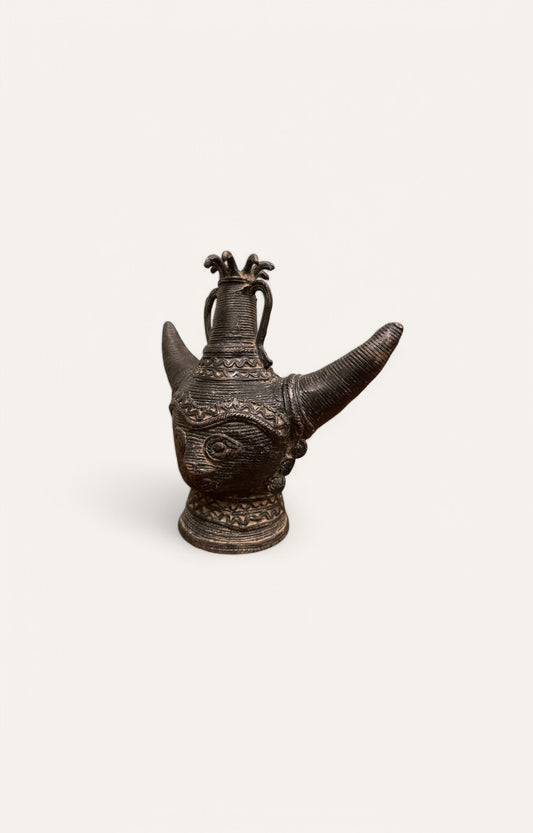 Tribal King Head Brass Sculpture