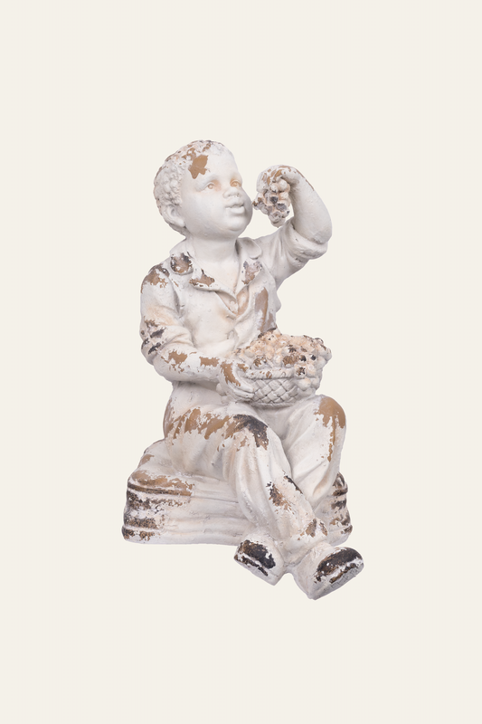 Young Boy Garden Statue with Grapes
