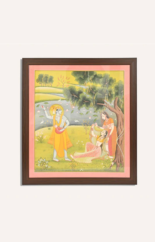 Indian mythological subject water painting ( Framed)