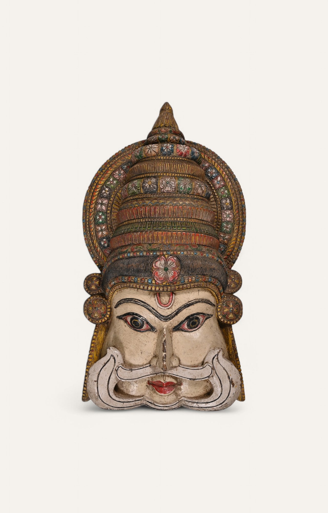 Hand-Carved Kathakali-Inspired Wooden Mask