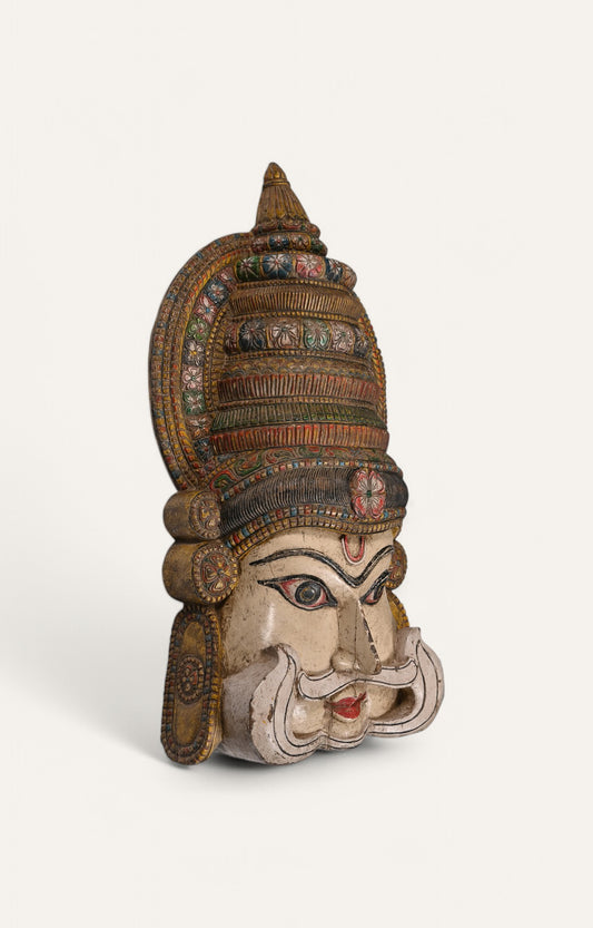 Hand-Carved Kathakali-Inspired Wooden Mask