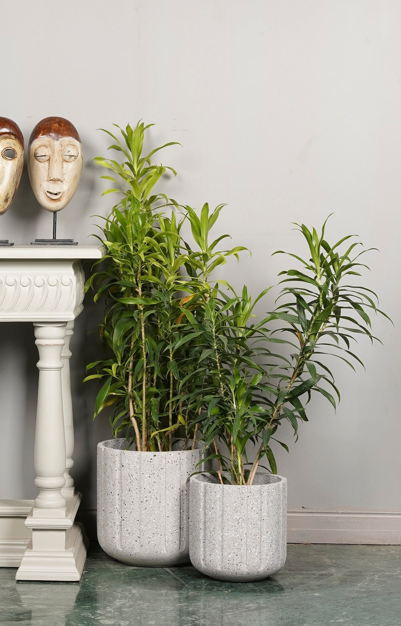 Modern Grey Terrazzo Planter Set with Sleek Matte Finish_lifestyle