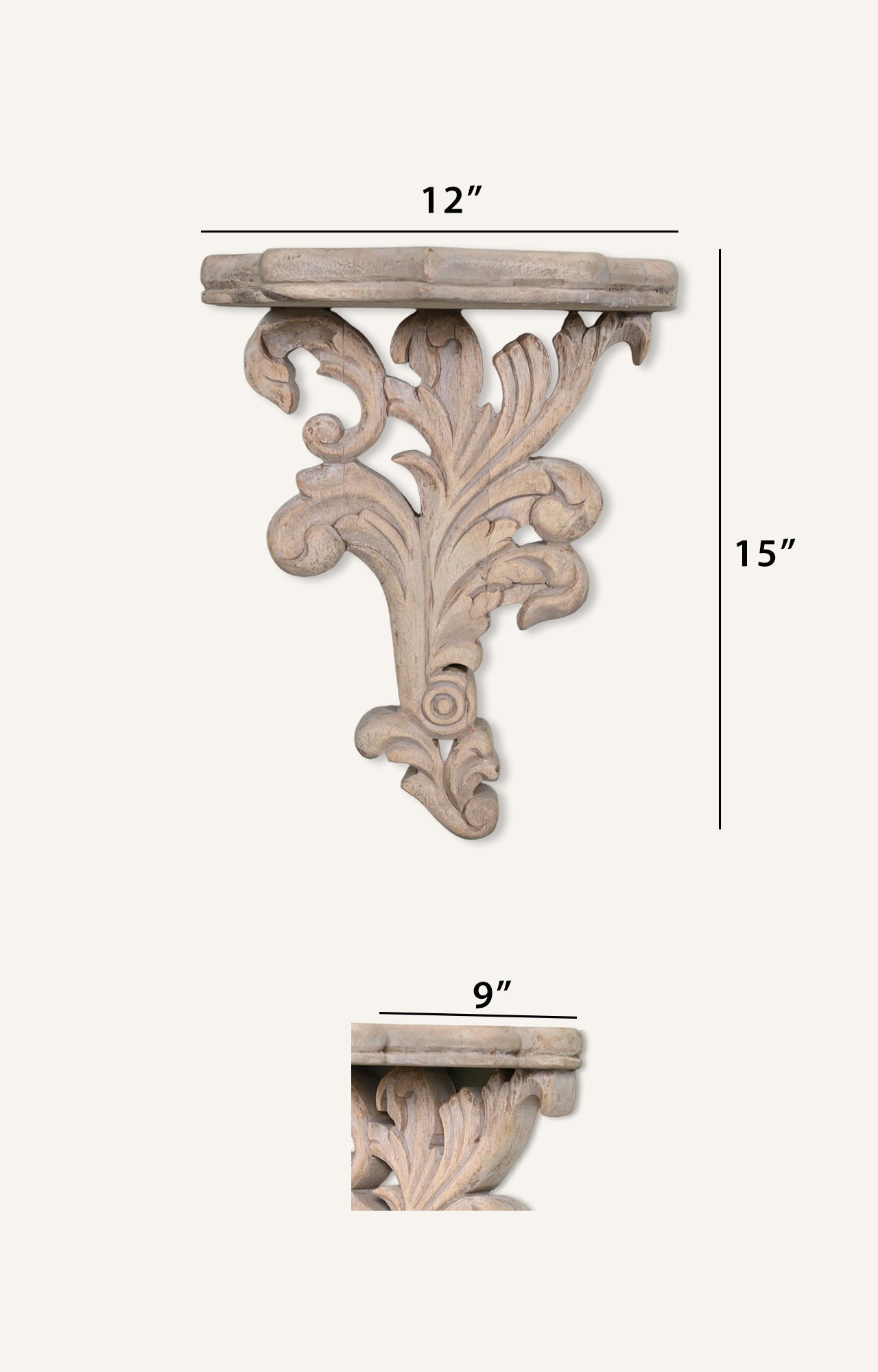 Nouveau Deco Carved & Gilt Wood Wall Bracket_size