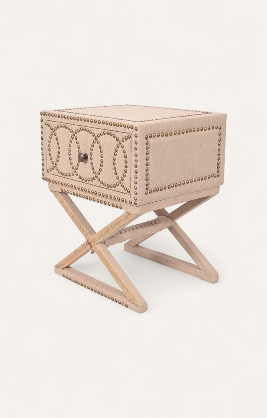 Cross Leg Linen Upholstered Night Stand