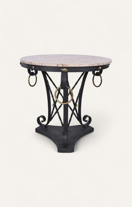 Marble Top With Iron Base and Brass Work Occasional Table