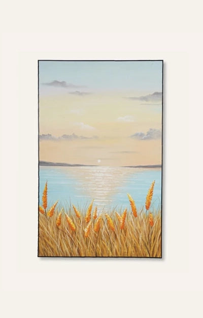 Sea Sunrise Reed Landscape Oil Painting