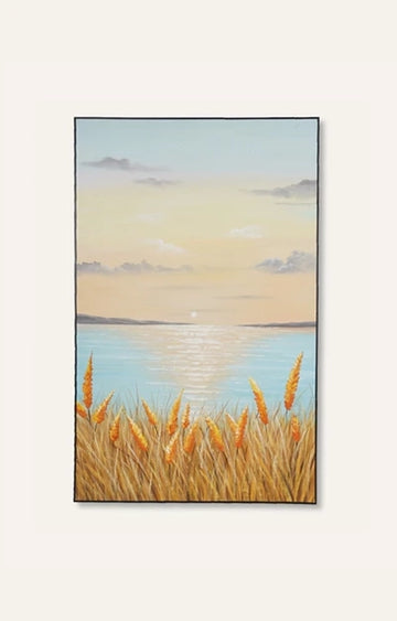 Sea Sunrise Reed Landscape Oil Painting