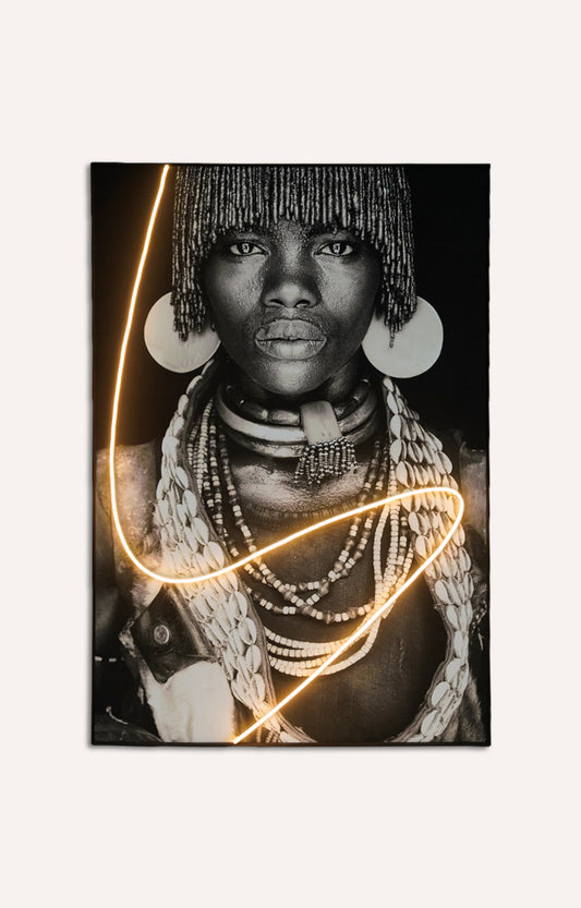 Black Men Painting With Led Light (Framed)