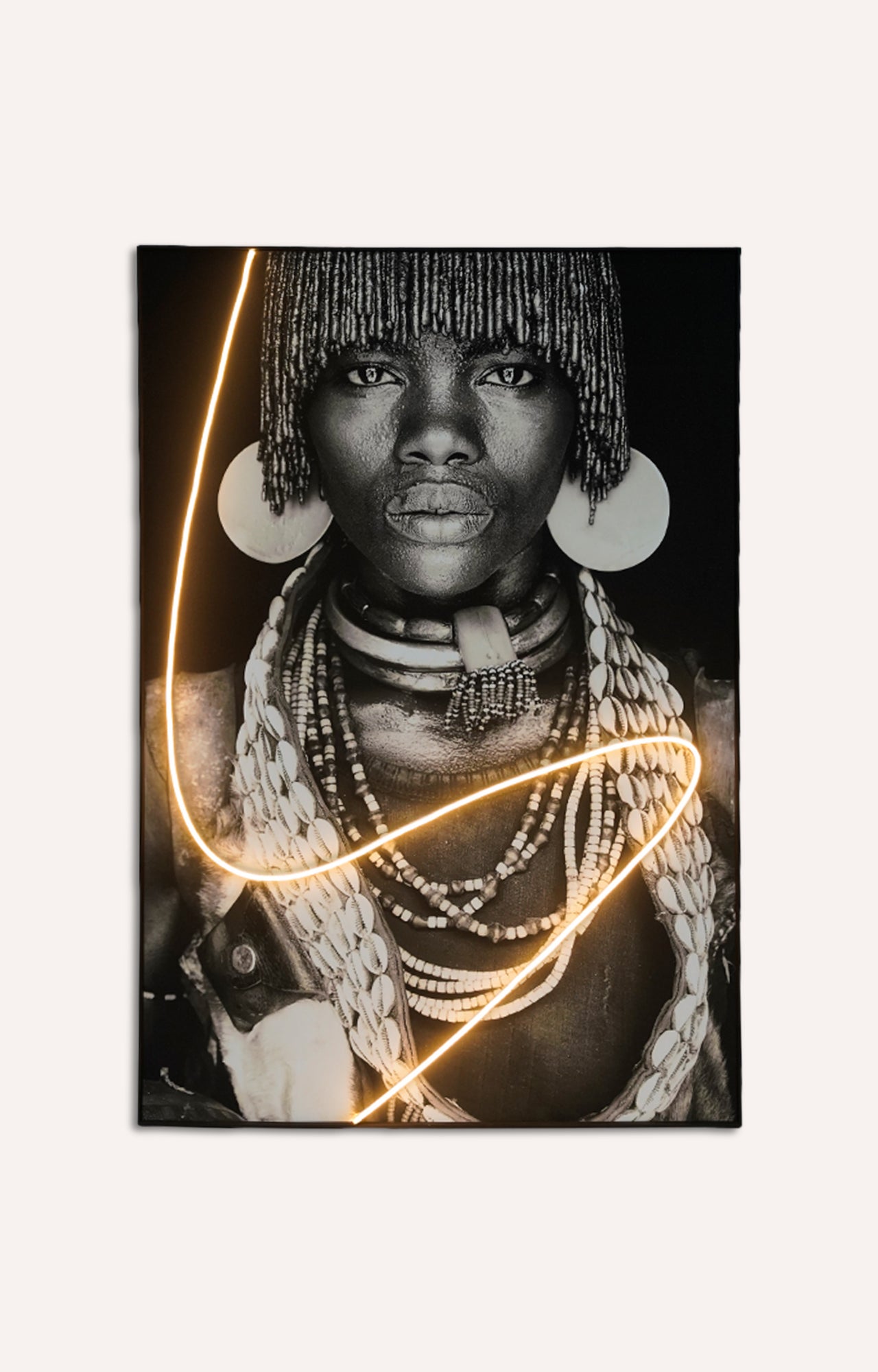 Black Men Painting With Led Light (Framed)