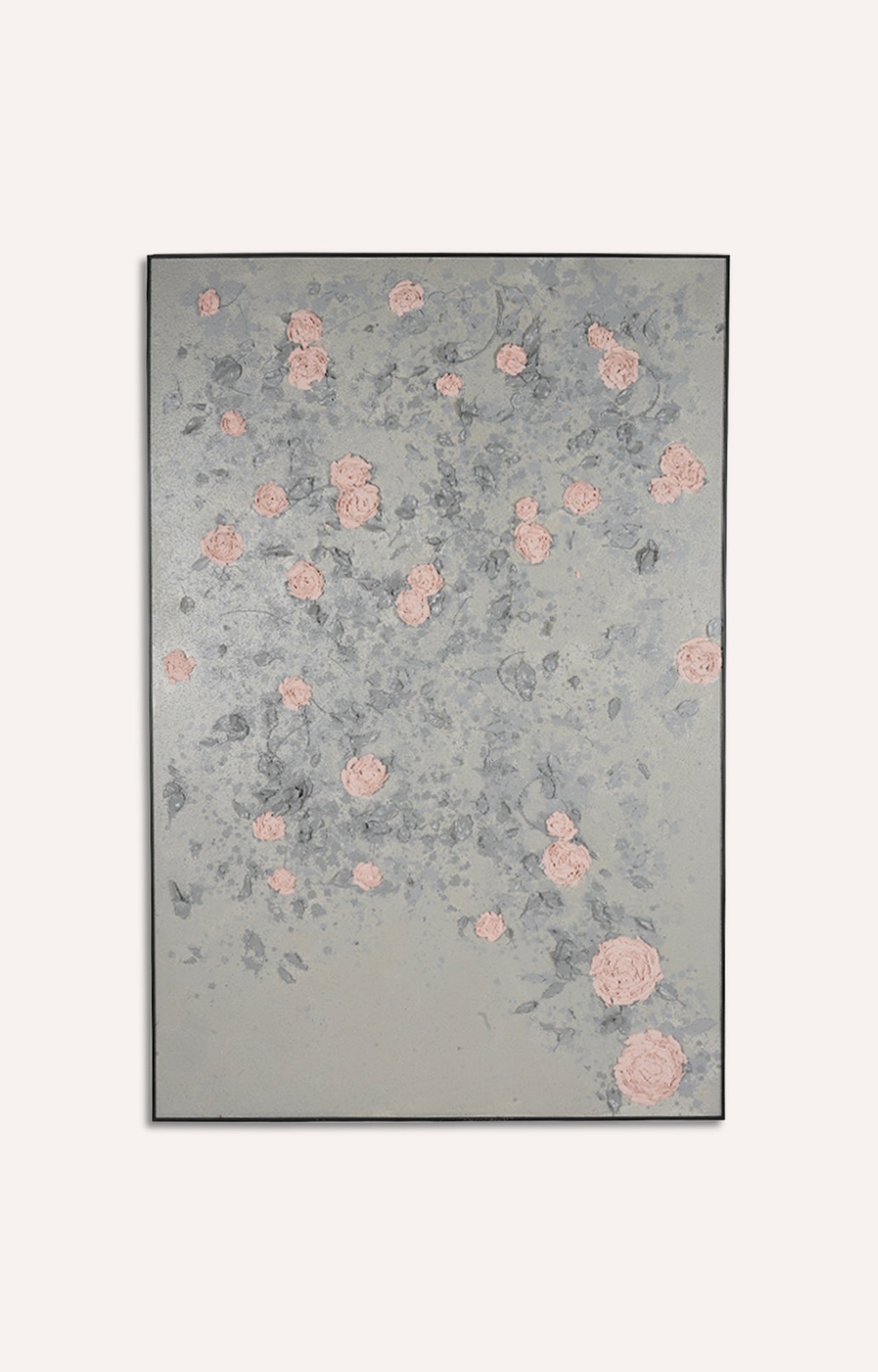 Pink And Sage Green Floral oil painting (Framed)