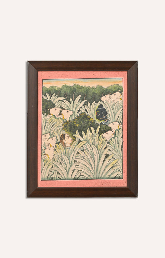 Indian mythological subject water painting ( Framed)