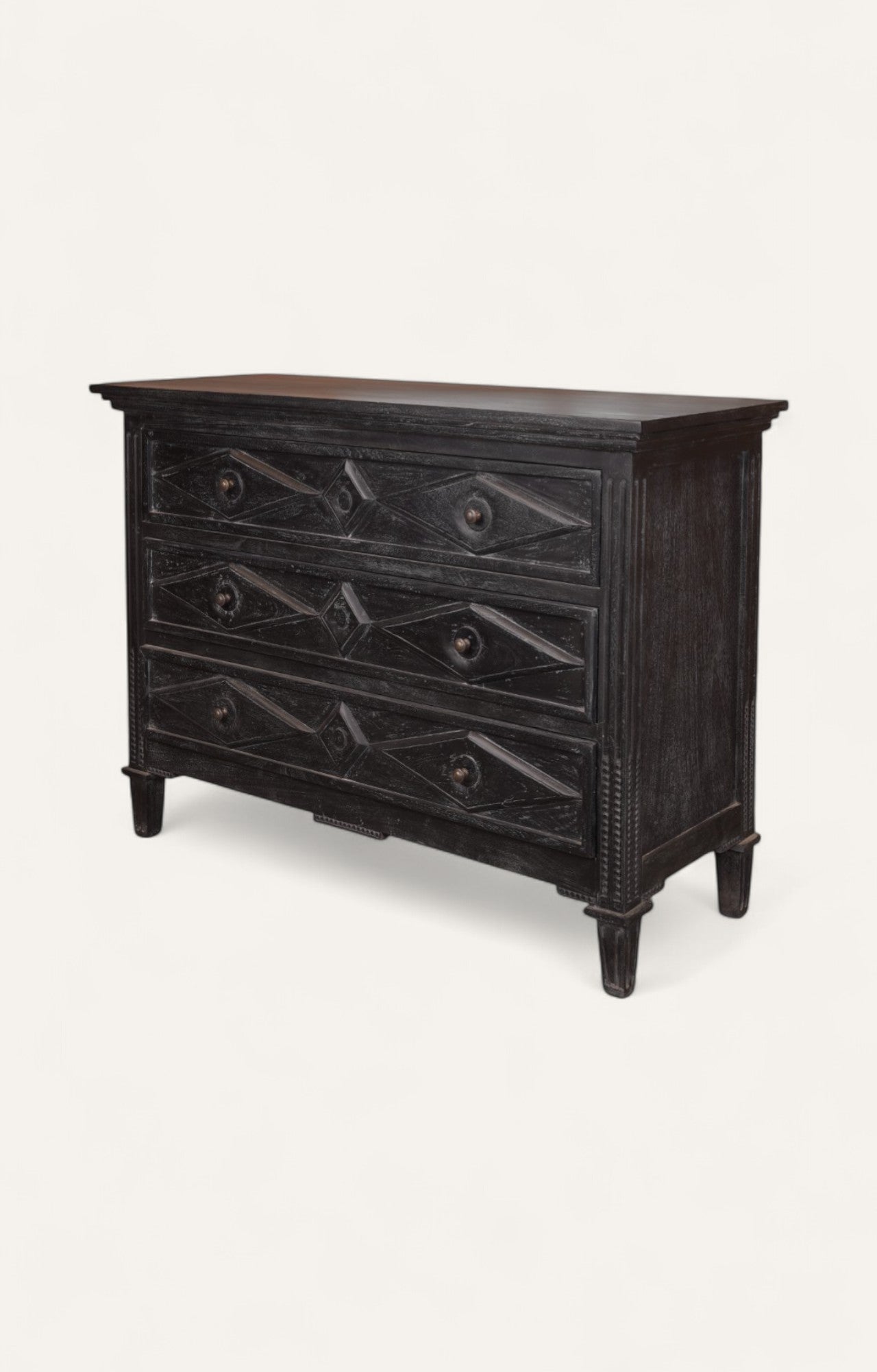 Rustic Black Diamond-Pattern Chest of Drawers