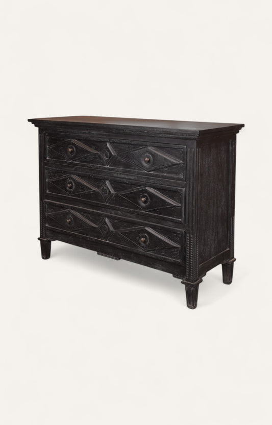 Rustic Black Diamond-Pattern Chest of Drawers