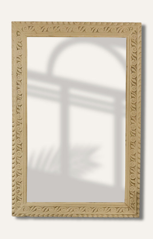 Antique White Hand-Carved Leaf Border Frame