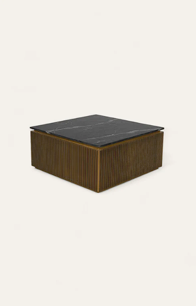 Square Brass Coffee Table with Marble Top