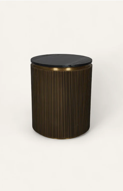 Round Side Table in Brass with Marble Top