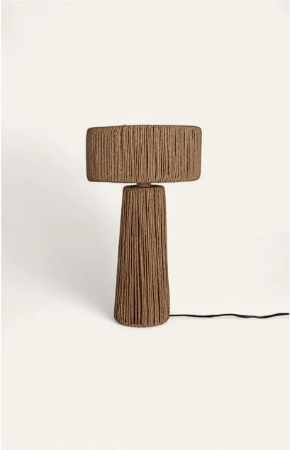 Cylindrical Brown Raffia Drum Table Lamp