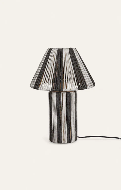 Textured Blue & White Raffia Table Lamp