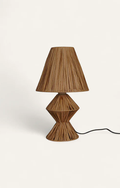 Geometric Natural Raffia Rope Table Lamp