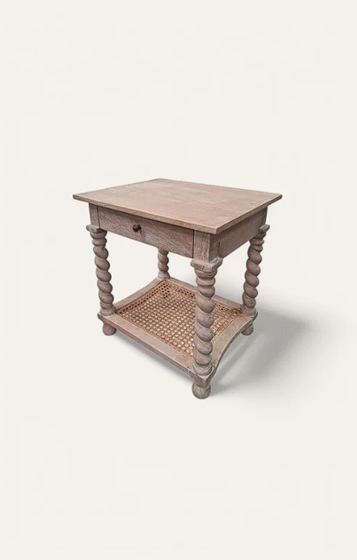 Cane Bed Side Table With Natural Finish