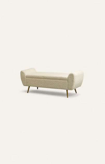 Ivory Bouclé Bench with Storage