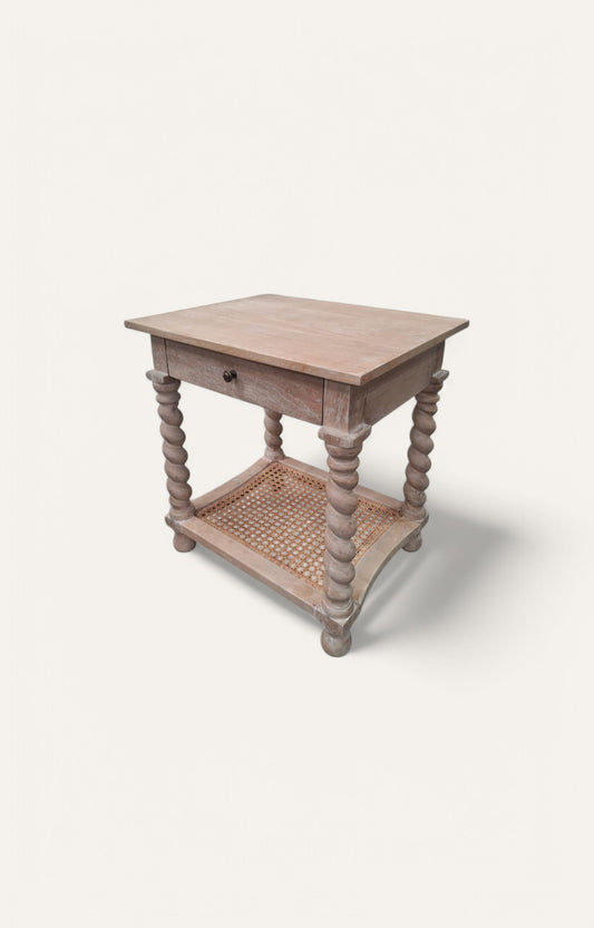 Cane Bed Side Table With Natural Finish