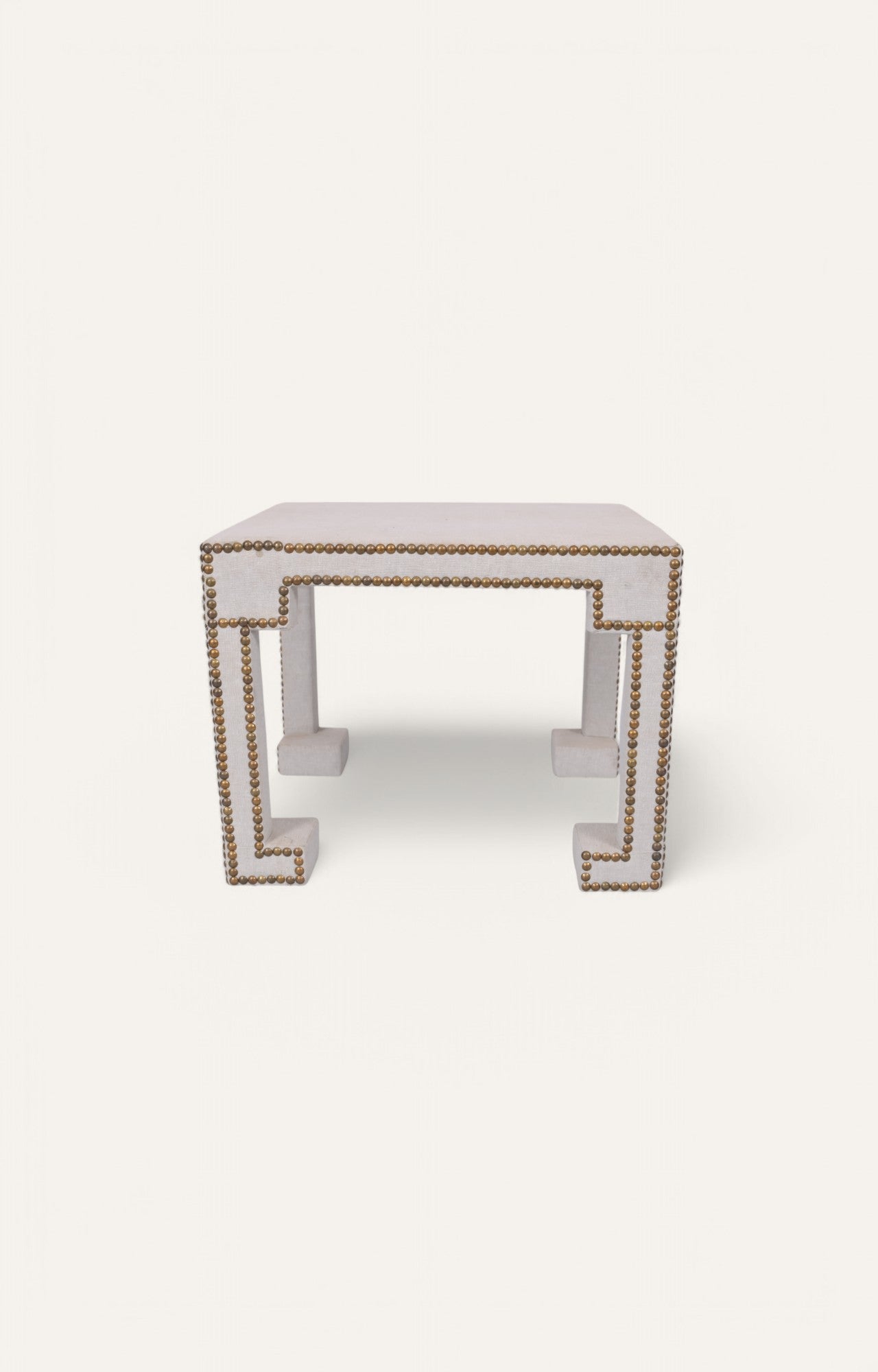 Square Linen Side Table with Brass Rivet Accents