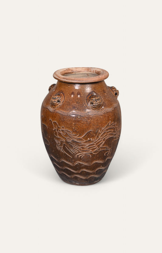 Brown Vintage Chinese Large Ceramic Vase