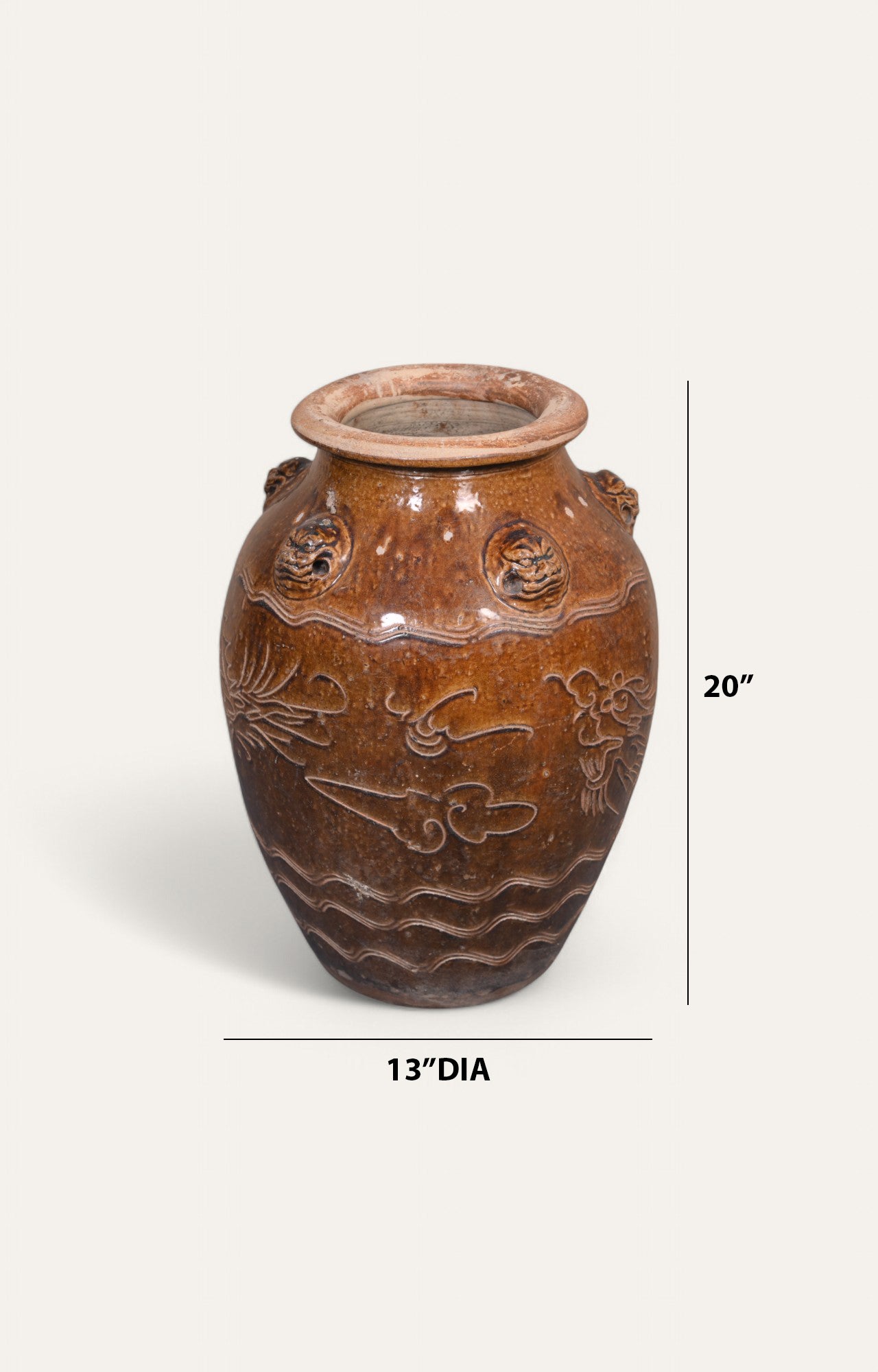 Brown Vintage Chinese Large Ceramic Vase