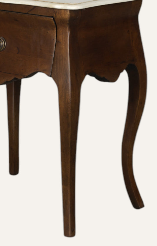 Evelyn Brown Wooden Bedside Table with Drawer and Marble Top