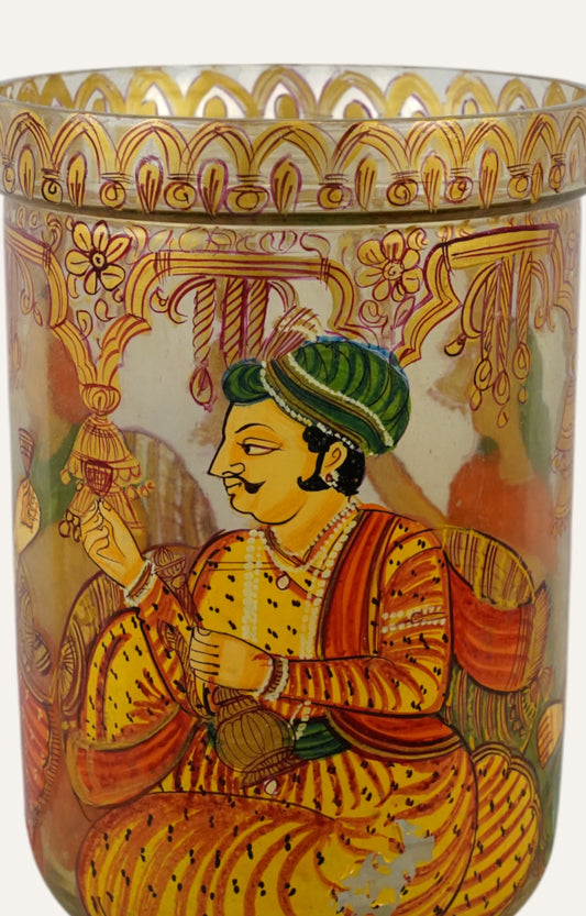 Mughal colorful Hand-Painted GlassGlass Jar/ Candle holder